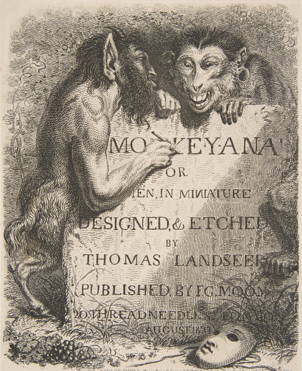 صفحة العنوان ، من Monkey-ana ، أو Men in Miniature ، ١٨٢٧. ، ١٨٢٧. بواسطة توماس لاندسير
