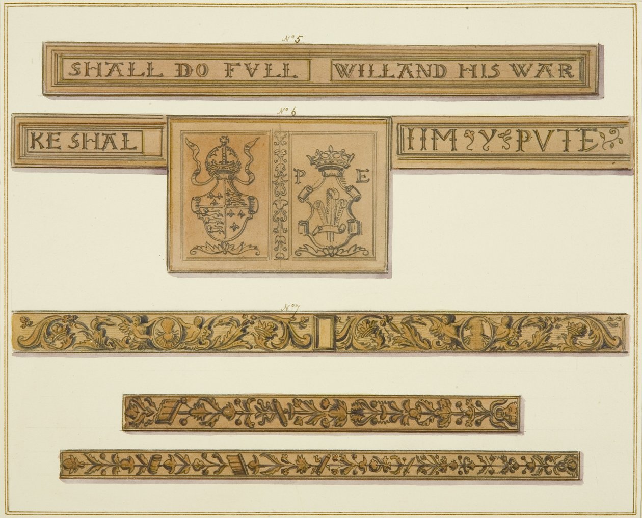 Carved friezes and coats-of-arms from 46 Baldwin Street (watercolor on paper) بواسطة توماس ليسون الأكبر روبوتبهام