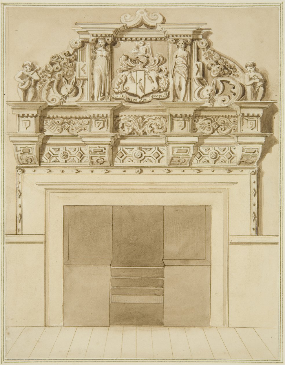 Chimneypiece dated 1729, at 139 Redcliffe Street (watercolor on paper) بواسطة توماس ليسون الأكبر روبوتبهام