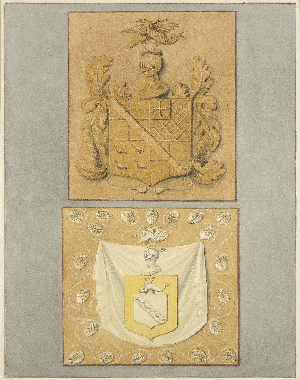Coats-of-Arms on the Doorway في قصر لانغتون ، على الظهر (ألوان مائية على الورق) بواسطة توماس ليسون الأكبر روبوتبهام