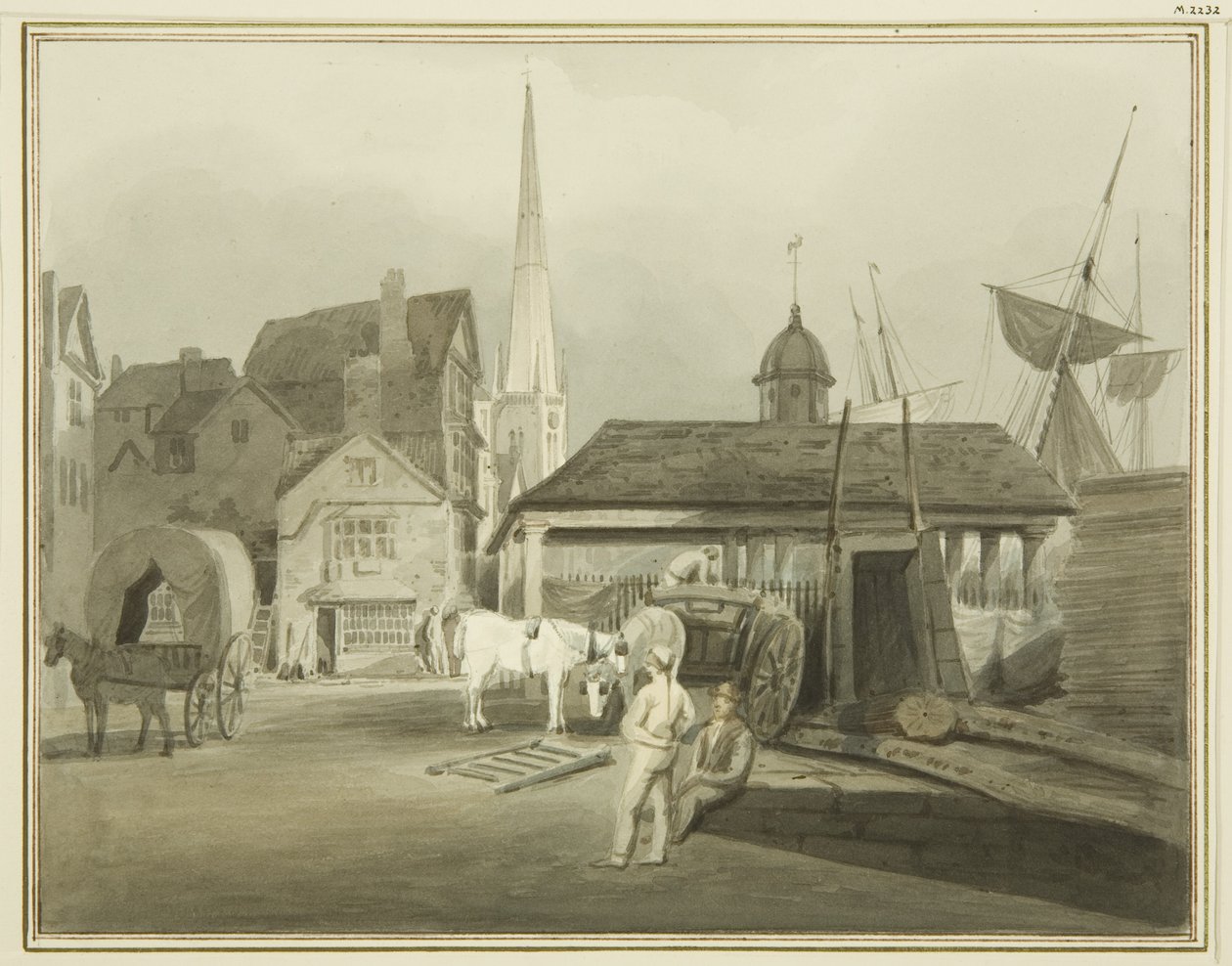الطرف الشمالي الشرقي لشارع كينج ، يُظهر سوق ويلز في عام 1802 (ألوان مائية على ورق) بواسطة توماس ليسون الأكبر روبوتبهام
