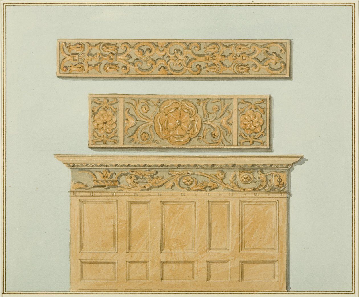 Parts of the Panelling and Frieze, in Langton Mansion, on the Back (watercolor on paper) بواسطة توماس ليسون الأكبر روبوتبهام