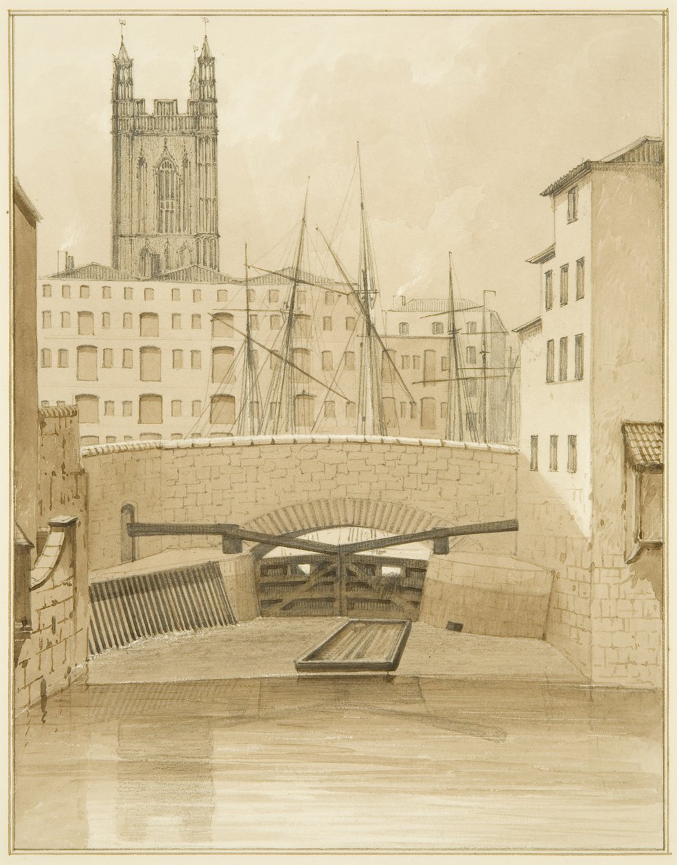 Stone Bridge showing Floodgates (pencil & watercolor on paper) بواسطة توماس ليسون الأكبر روبوتبهام