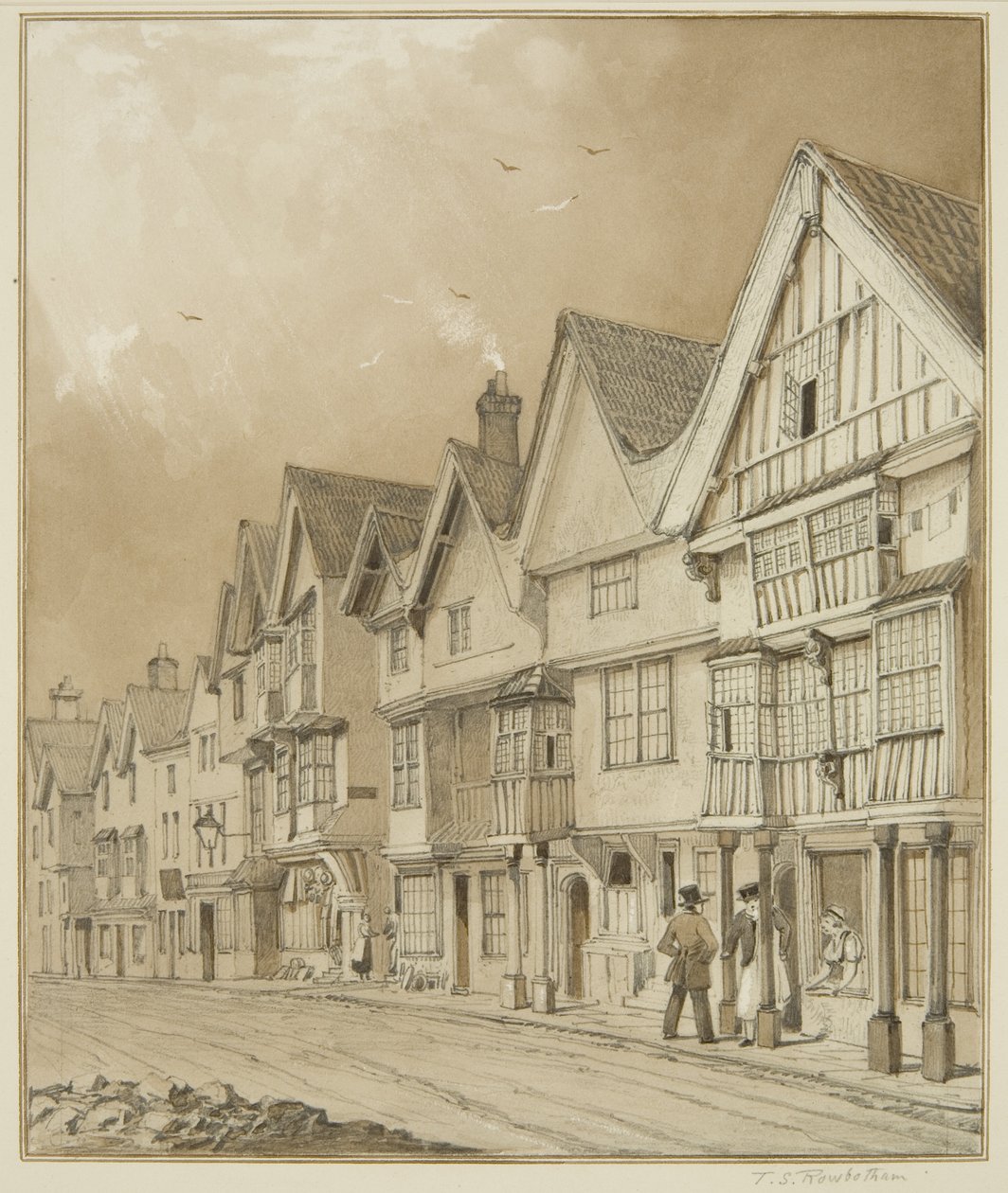 الجانب الغربي ، شارع تمبل ، من White's Almshouses (قلم رصاص وألوان مائية على ورق) بواسطة توماس ليسون الأكبر روبوتبهام