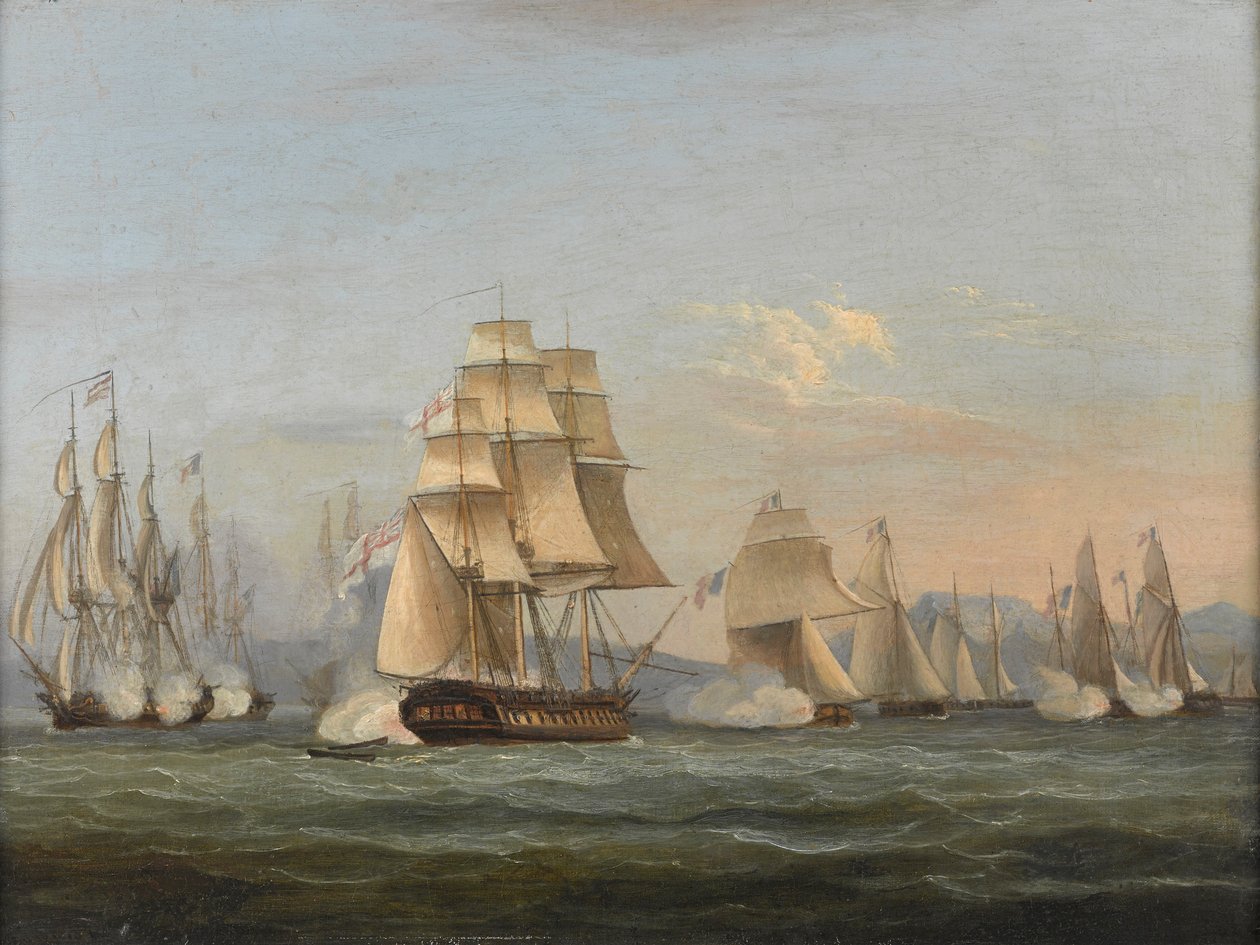 HMS Spartan & French Frigates: بداية الحدث ، 3 مايو 1810 (خليج نابولي) (زيت على قماش) بواسطة توماس لوني