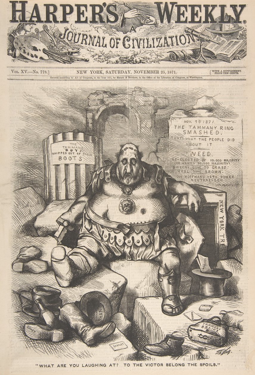ما الذي تضحك عليه في فيلم To the Victor Belong the Spoils from Harper's Week ... ، 25 نوفمبر 1871. بواسطة توماس ناست