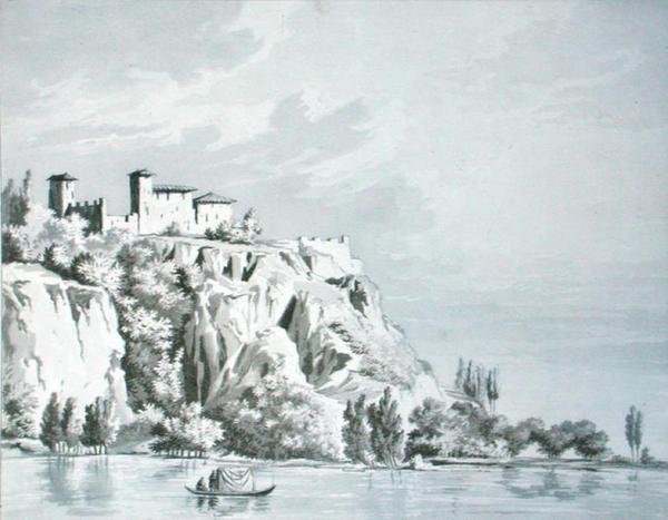 Castello d'Angera على ضفاف بحيرة Maggiore ، على ممر Simplon ، رسم توضيحي من "Voyage Pittoresque et Historique du Nord d'Italie" بواسطة T. Bruun Neergaard بواسطة توماس نوديت