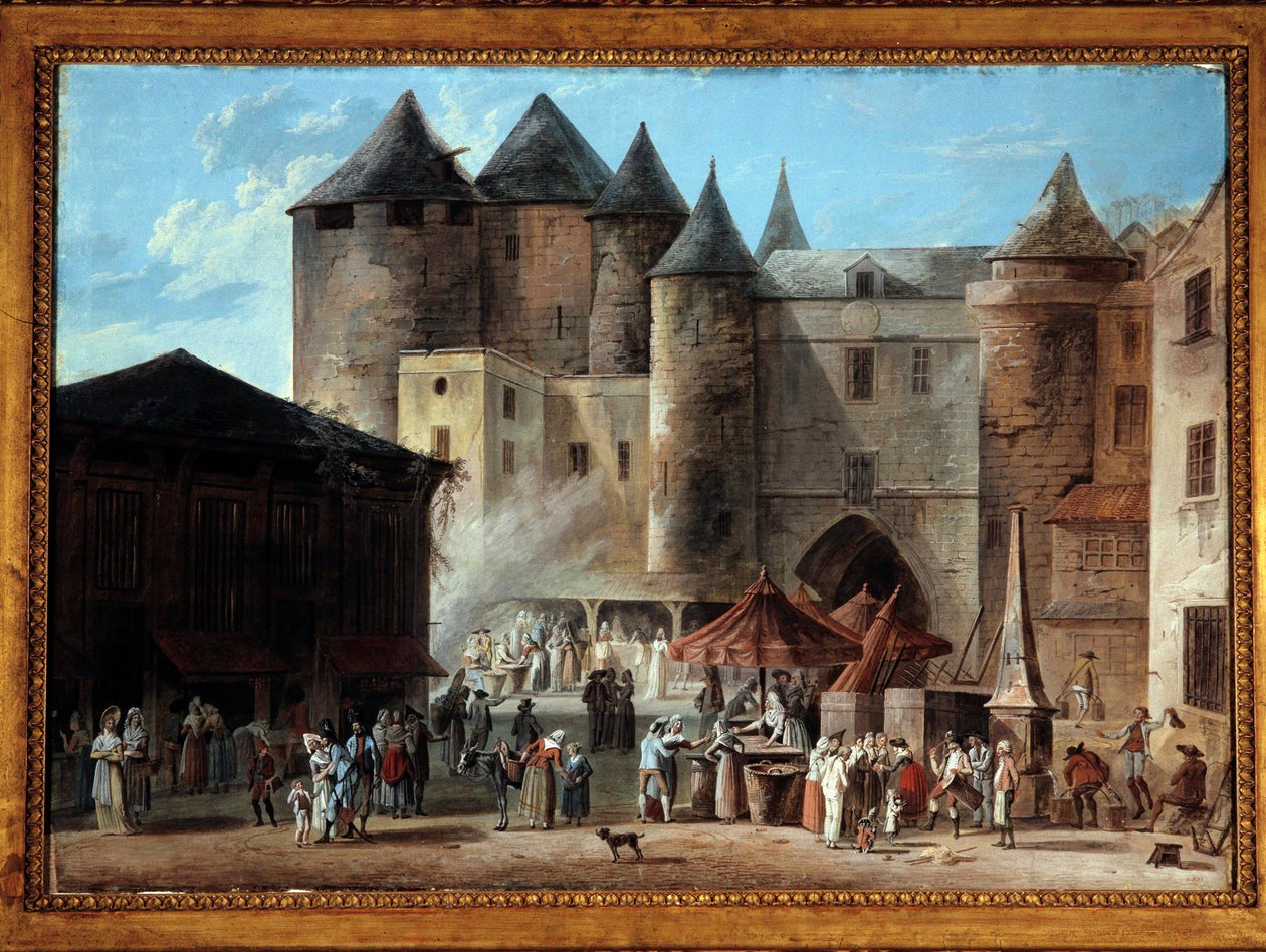 Place du Grand Chatelet في مشهد شارع باريس في وقت الثورة الفرنسية. لوحة توماس نوديت (1778-1810) بواسطة توماس نوديت