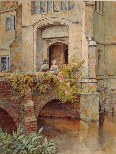 على الجسر في Baddesley Clinton Hall (ألوان مائية على ورق) بواسطة توماس نيكلسون تندل