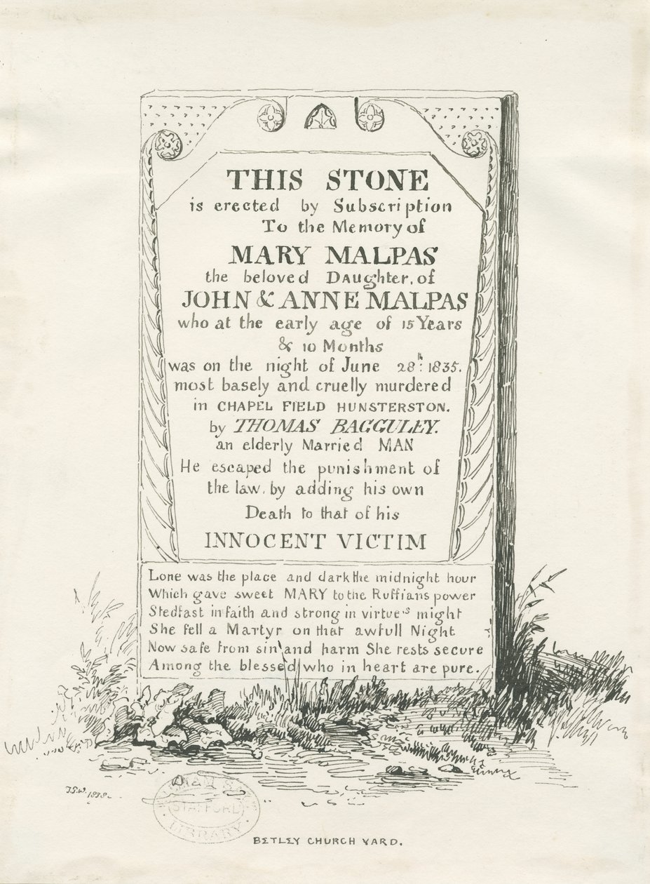 Betley - Memorial Stone: الرسم بالقلم الجاف والحبر ، 1838 بواسطة توماس بيبلو وود