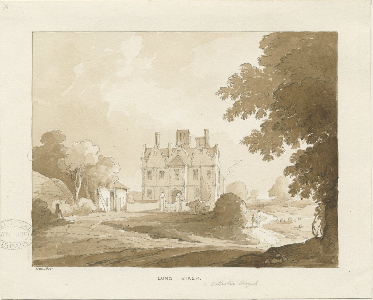 Brewood - Long Birch Hall: رسم بني داكن ، 1838 بواسطة توماس بيبلو وود