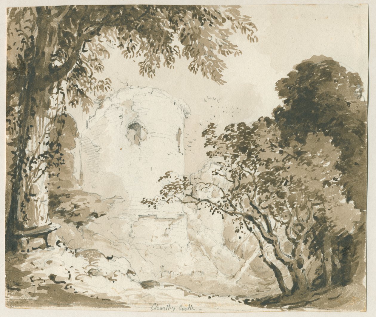 قلعة تشارتلي: رسم بالقلم الرصاص وغسل ، بدون تاريخ [1837-1838] بواسطة توماس بيبلو وود