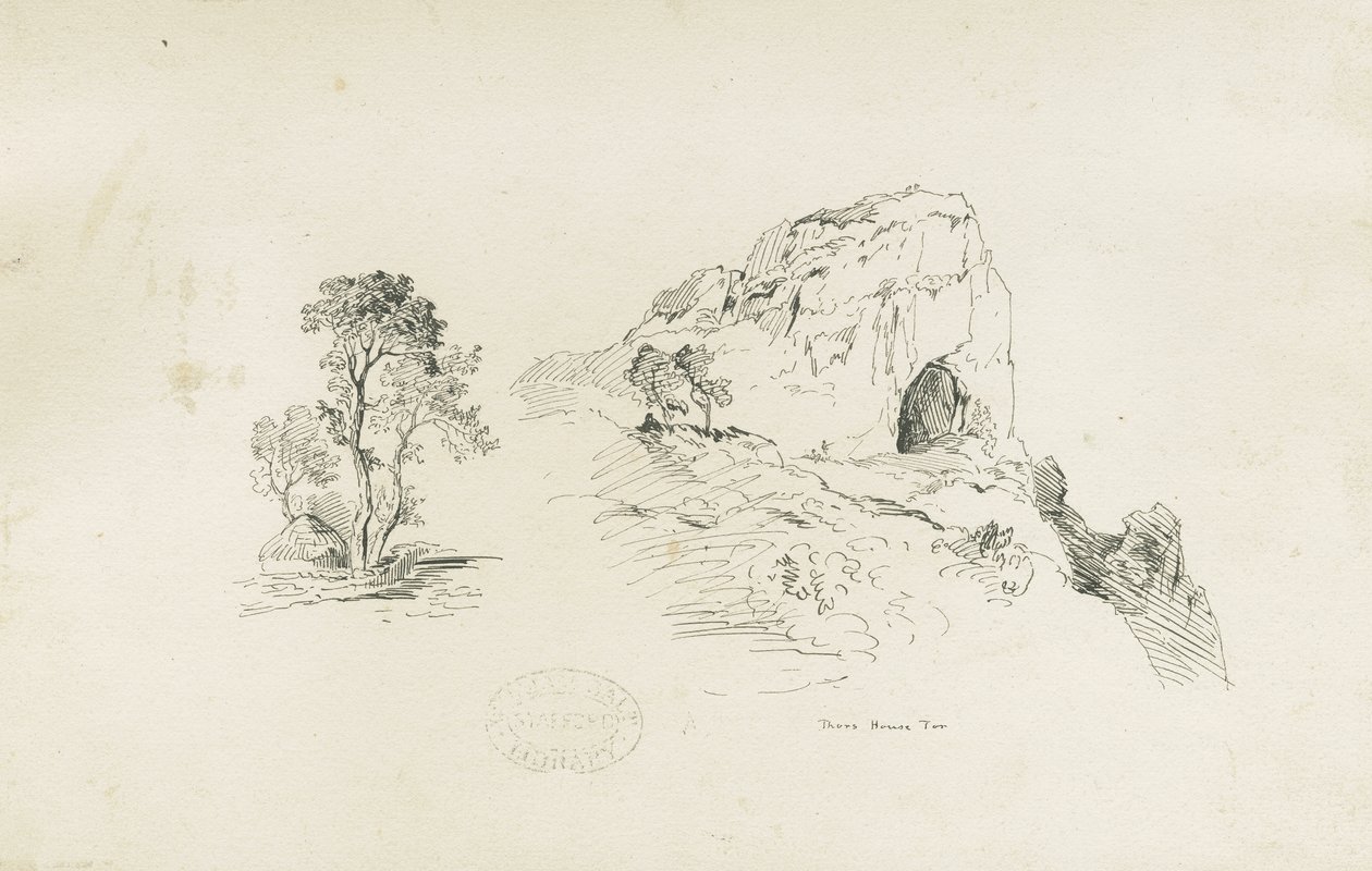 Dovedale - المناظر الطبيعية: الرسم بالقلم الجاف والحبر ، و [1817-1845] (رسم) بواسطة توماس بيبلو وود