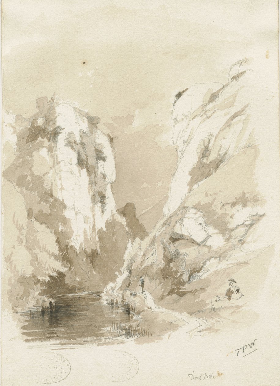 Dovedale - المناظر الطبيعية: الرسم بالقلم الرصاص والغسيل ، و [1817-1845] (رسم) بواسطة توماس بيبلو وود
