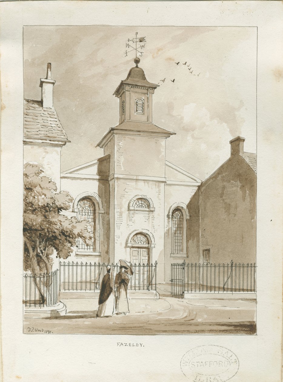Fazeley Chapel: رسم بالقلم الجاف والغسيل بواسطة توماس بيبلو وود