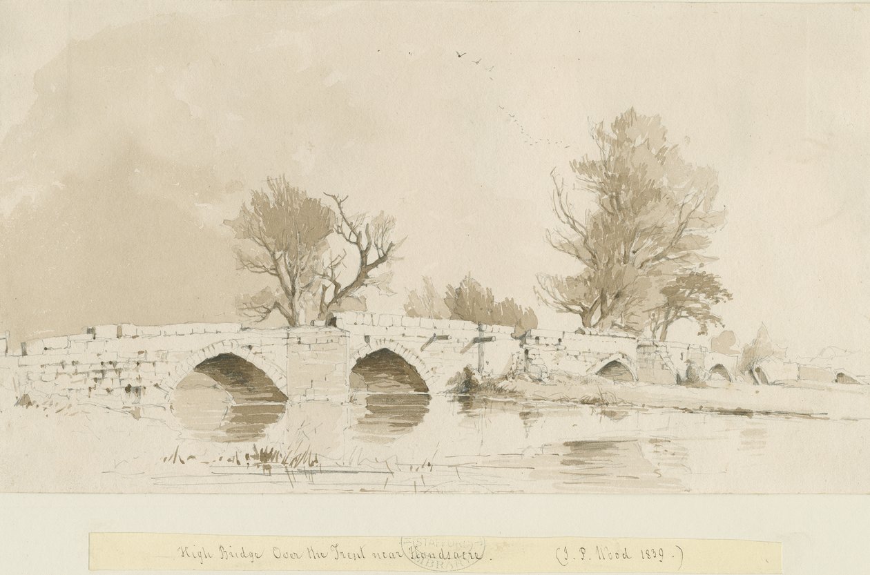 Handsacre - Old High Bridge: رسم يغسل بني داكن بواسطة توماس بيبلو وود