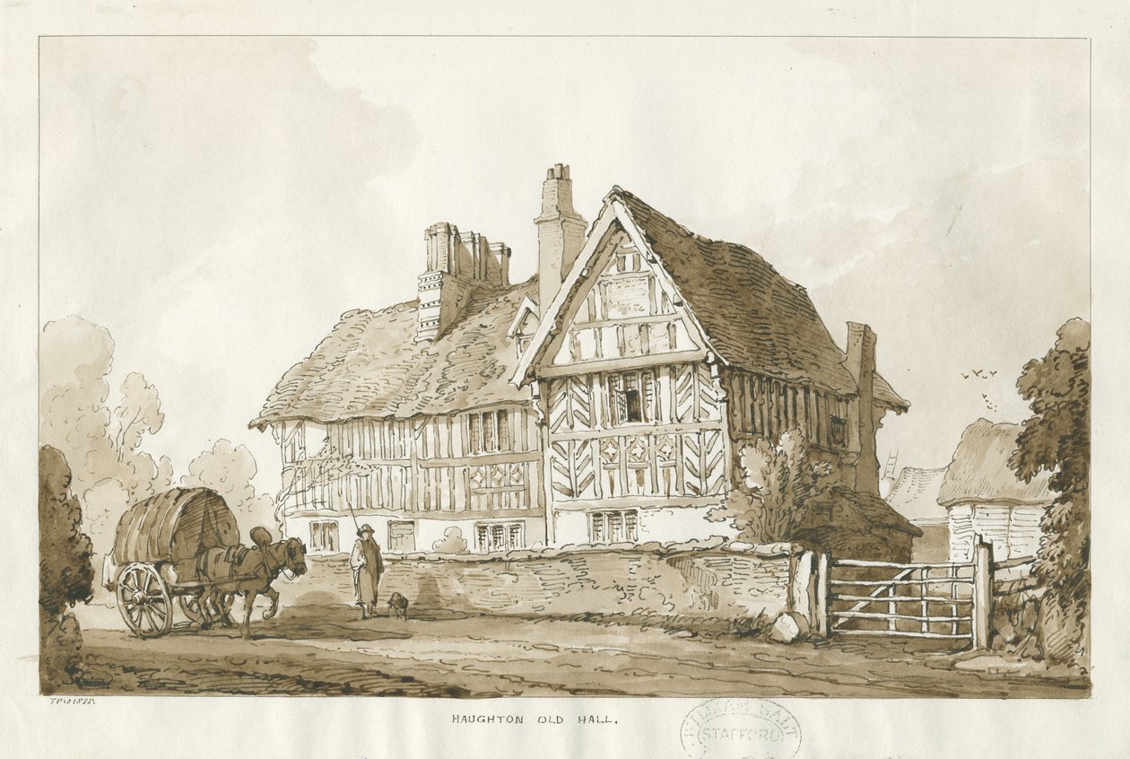 Haughton - Old Hall: رسم بني داكن ، 1838 بواسطة توماس بيبلو وود