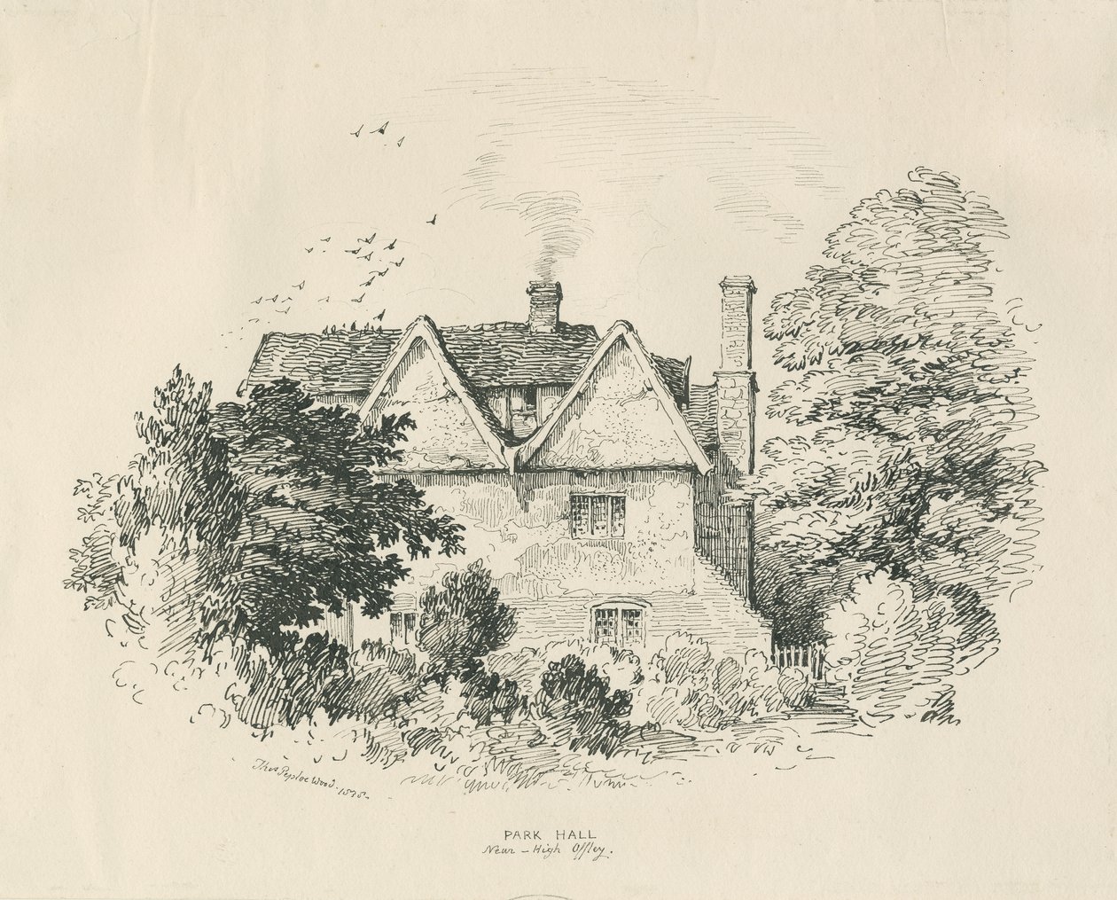 High Offley - Park Hall: الرسم بالقلم الرصاص والحبر (نقش) بواسطة توماس بيبلو وود