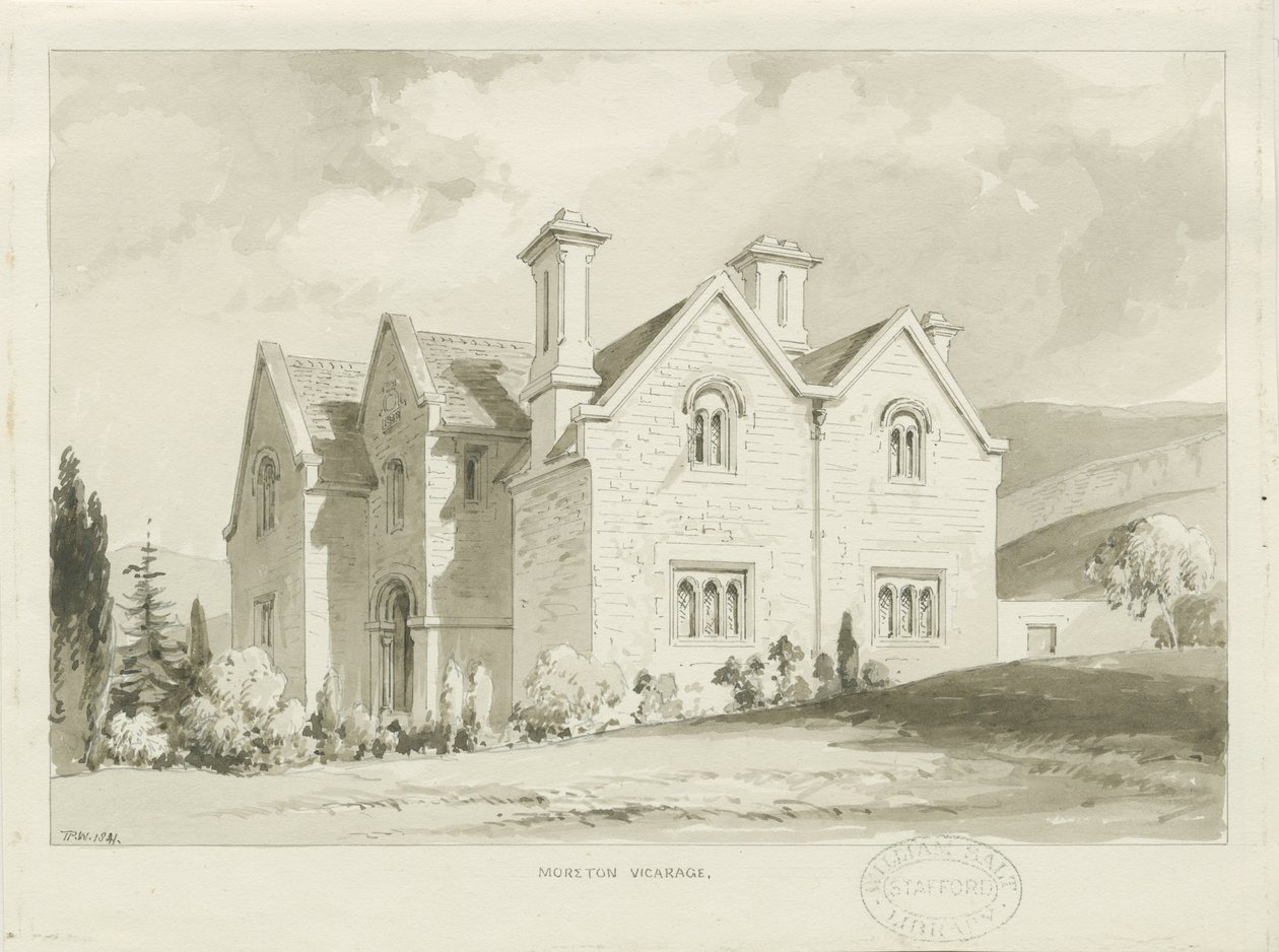 Moreton Vicarage: رسم غسيل بني داكن ، 1841 بواسطة توماس بيبلو وود