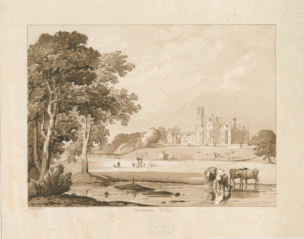"Thickbroom Hall" [Manley Hall]: رسم بني داكن ، 1837 بواسطة توماس بيبلو وود