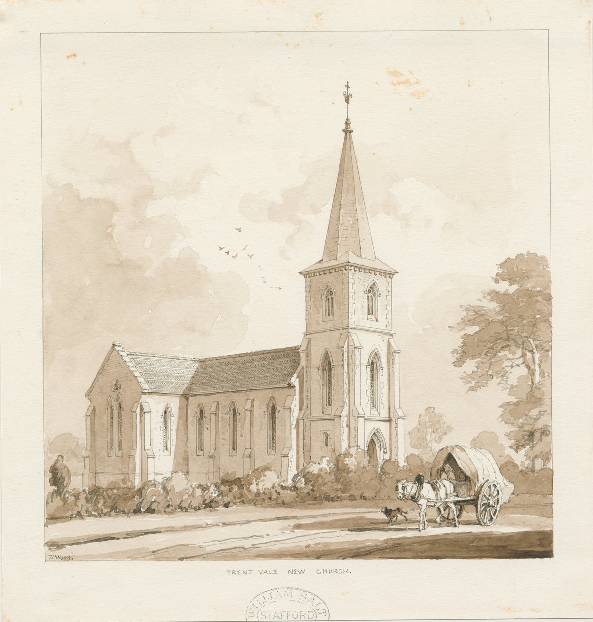 ترينتام - "كنيسة ترينت فالي الجديدة": رسم بني داكن ، nd [1842 ، cf Wood Portfolio 148]] (رسم) بواسطة توماس بيبلو وود