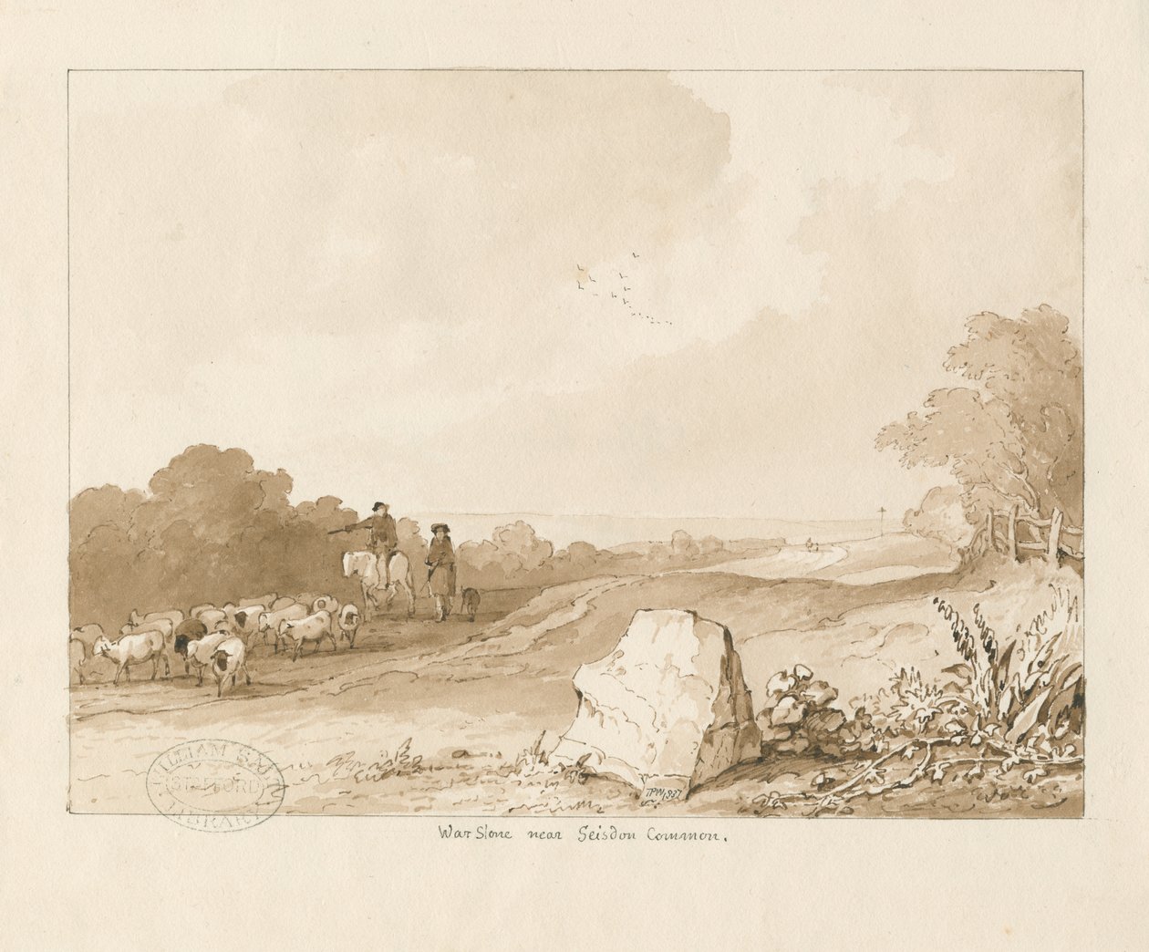 Trysull - "War Stone قرب Seisdon Common": رسم بالقلم الجاف والبني الداكن ، 1837 بواسطة توماس بيبلو وود
