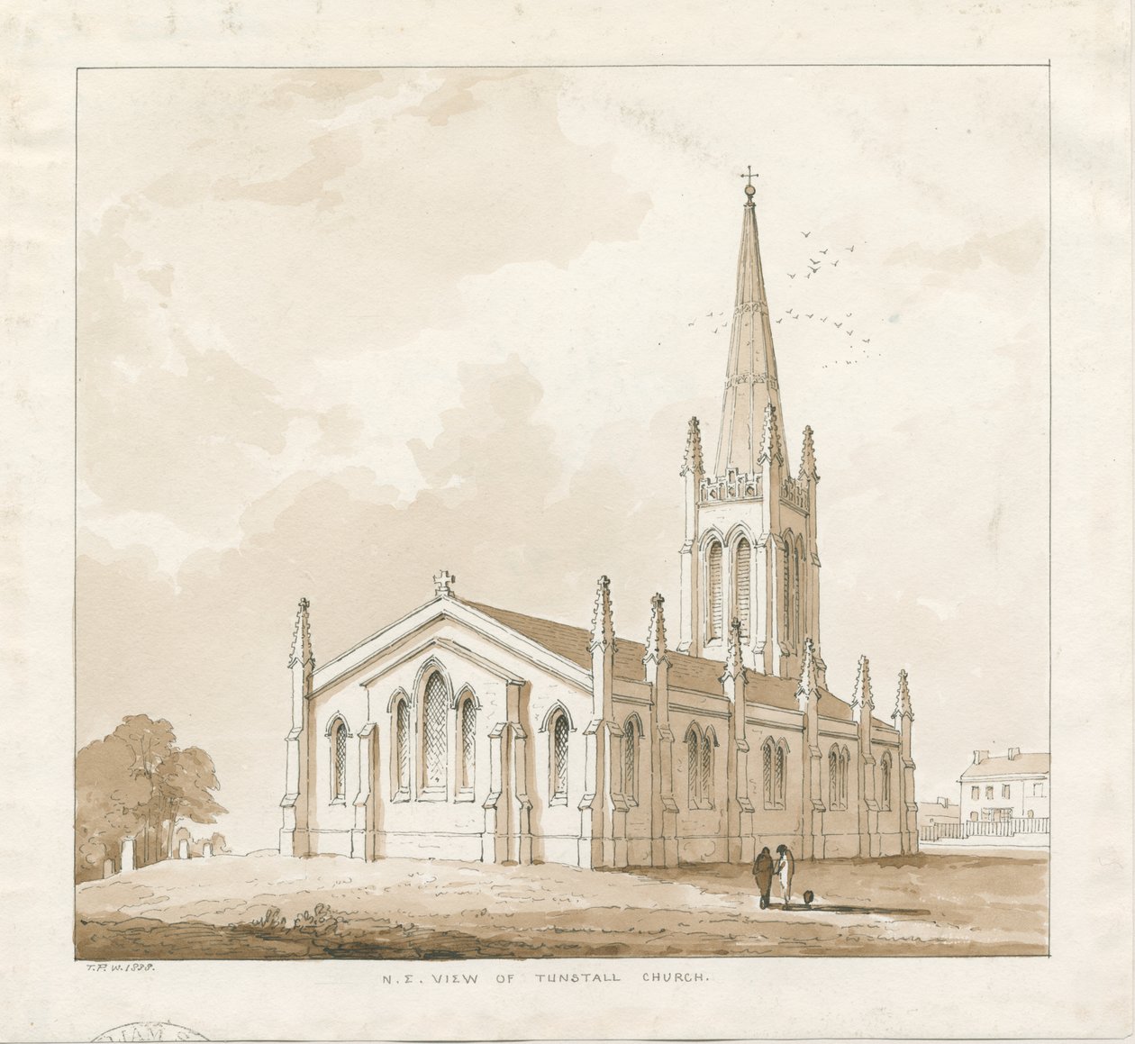 Tunstall Church: رسم بالقلم وغسل ، 1838 بواسطة توماس بيبلو وود