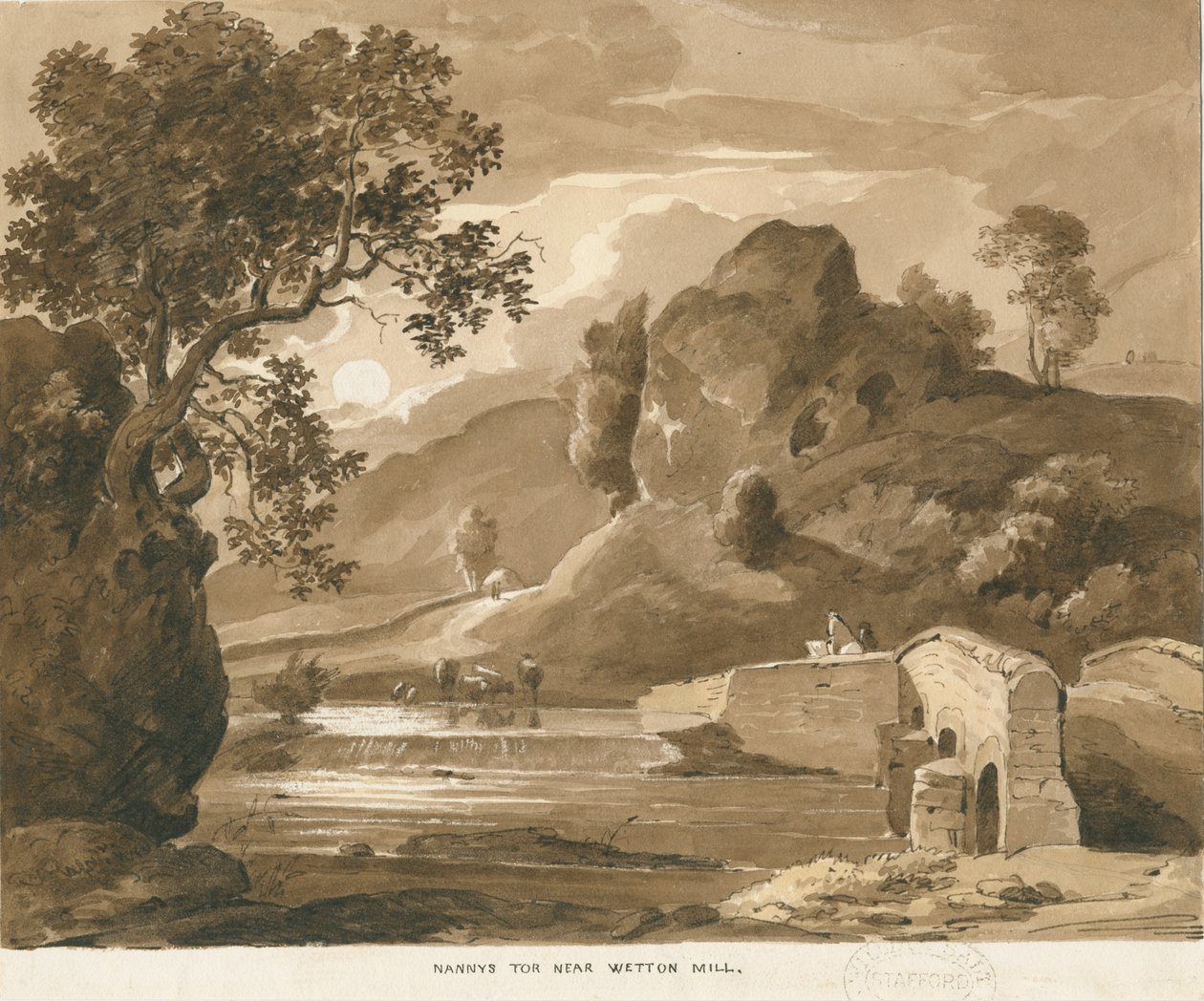 Wetton Mill - &39;Nanny&39;s Tor&39;: رسم بني داكن ، و [؟ 1838] (رسم) بواسطة توماس بيبلو وود