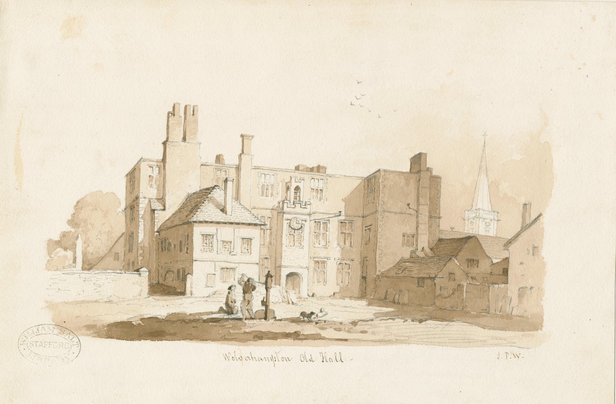 ولفرهامبتون - القاعة القديمة: رسم بني داكن ، بدون تاريخ [عام 1838] (رسم) بواسطة توماس بيبلو وود