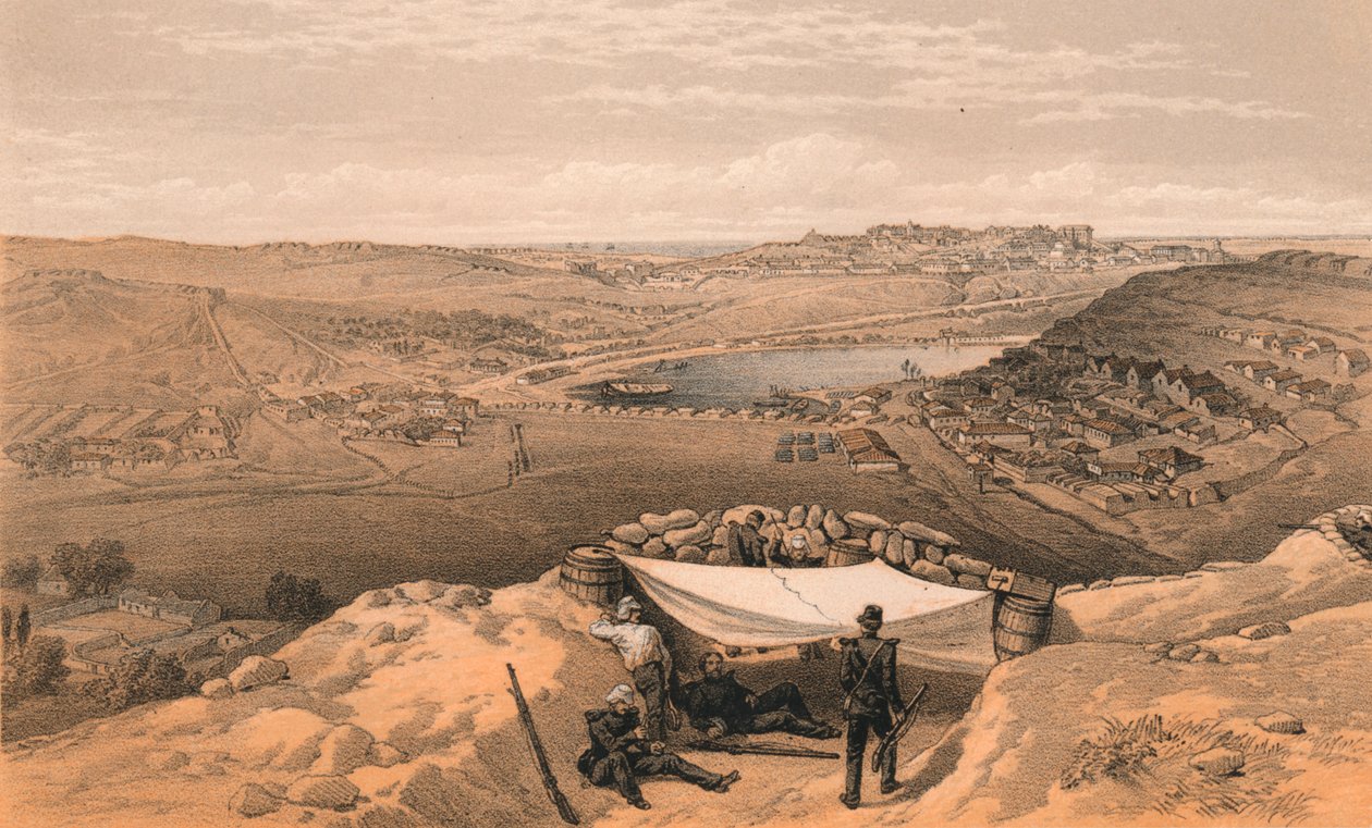 بطاريات المدينة أو التحصينات الداخلية لسيباستوبول ، 1856 بواسطة توماس بيكين