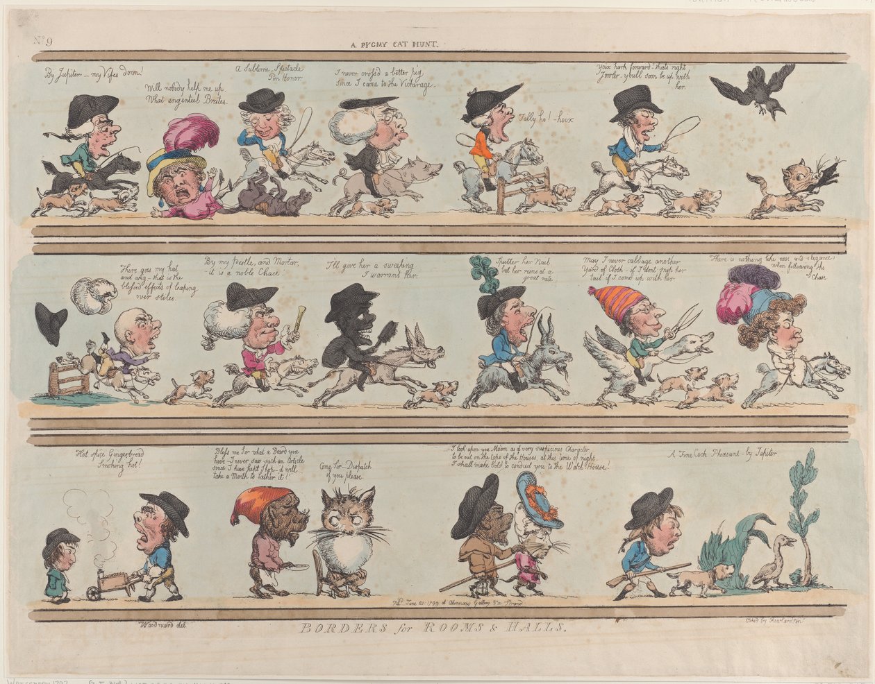 A Pygmy Cat Hunt، Borders for Rooms & Halls، Plate 9، June 20، 1799.، June 20، 1799. بواسطة توماس رولاندسون