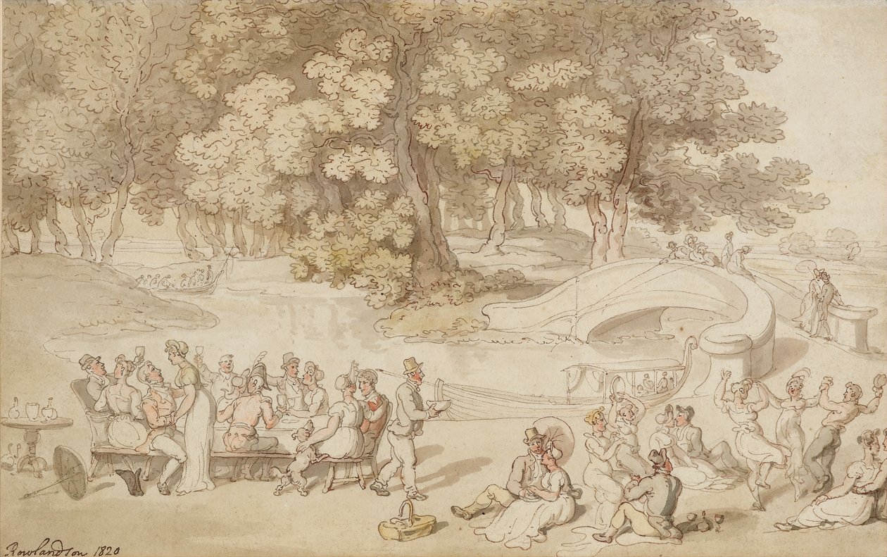 عطلة اجتماعية ، 1820 (قلم وحبر مع غسيل على الورق) بواسطة توماس رولاندسون