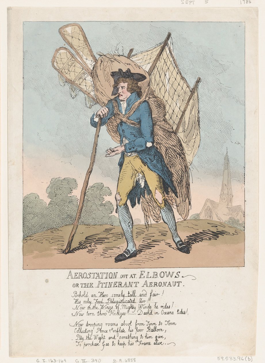 أيروستيشن في Elbows ، أو The Itinerant Aeronaut ، 5 سبتمبر 1785. ، 5 سبتمبر 1785. بواسطة توماس رولاندسون