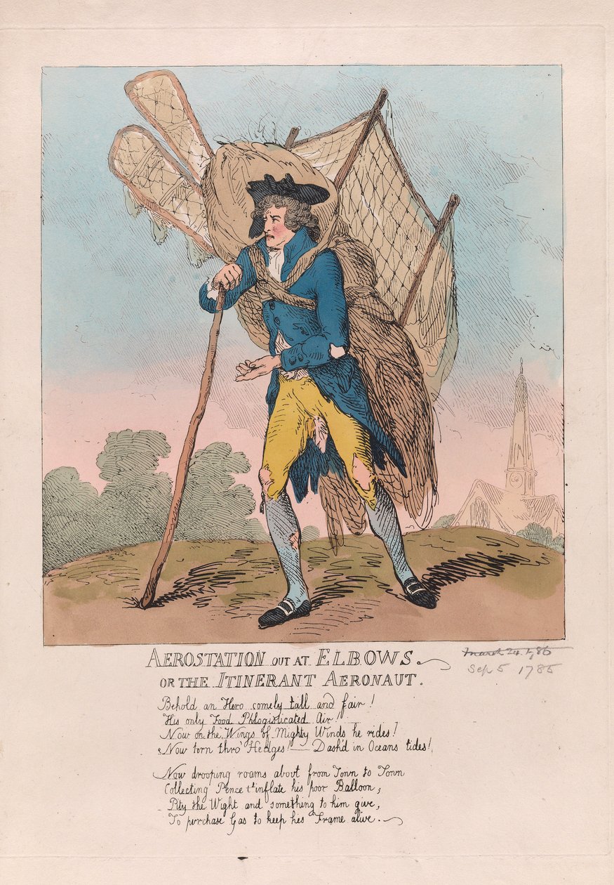 Aerostation خارج في Elbows أو Itinerant Aeronaut ، الحانة. 1785 (نقش يدوي) بواسطة توماس رولاندسون
