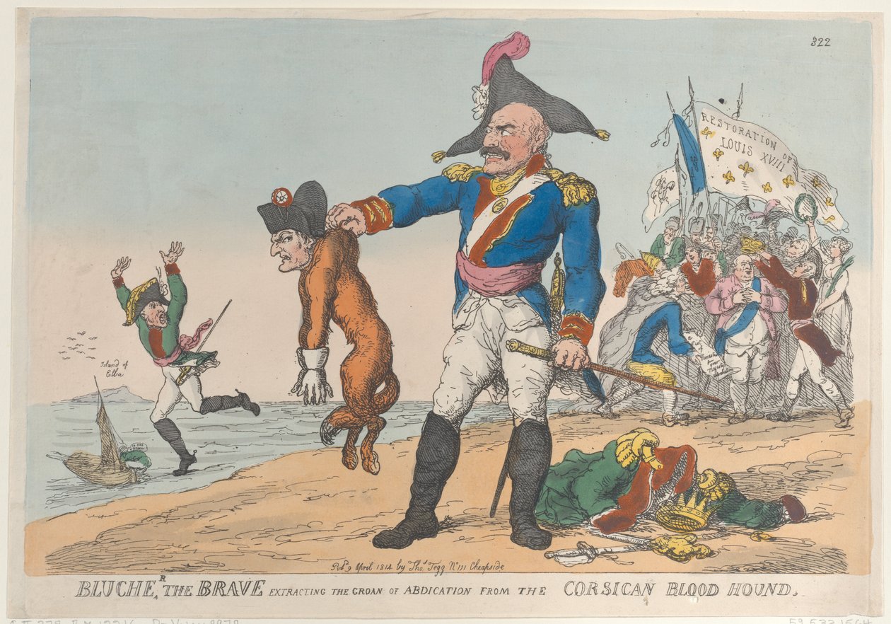Blucher the Brave استخراج آذان التنازل عن العرش من صيد الدم الكورسيكي ... ، ٩ أبريل ١٨١٤. بواسطة توماس رولاندسون