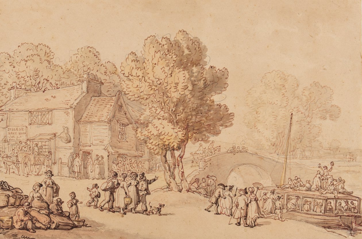 الصعود على متن عبارة ، c.1810 (قلم رصاص ، حبر ، فرشاة ومرحاض على ورق) بواسطة توماس رولاندسون