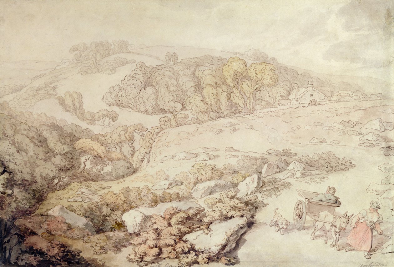 بودمين مور ، نورث كورنوال ، حوالي عام 1825 (قلم وحبر وألوان مائية على ورق) بواسطة توماس رولاندسون