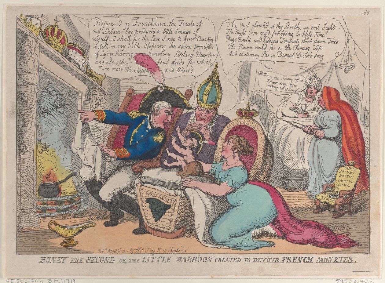 تم إنشاء Boney The Second أو Little Babboon لالتهام الرهبان الفرنسيين ، 9 أبريل ، ... ، 9 أبريل 1811. بواسطة توماس رولاندسون