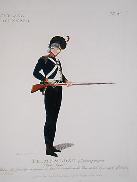 متطوع تشيلسي ، اللوحة 35 من "Loyal Volunteers of London and Environs" ، المنشور عام 1798 (لون ليثو) بواسطة توماس رولاندسون