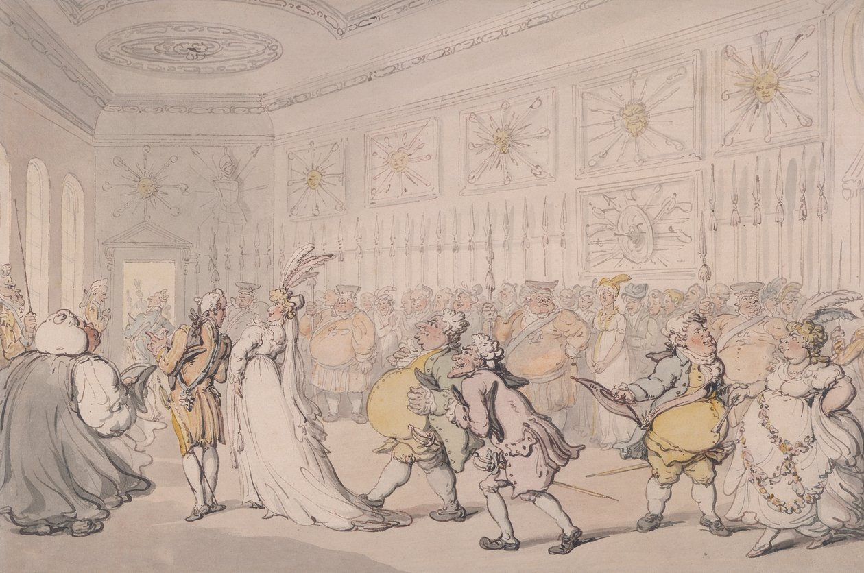 رجال البلاط الذين يمرون عبر غرفة الحرس ، قصر سانت جيمس ، لندن ، c1808 بواسطة توماس رولاندسون