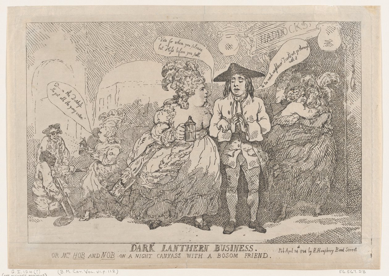 Dark Lanthern Business ، أو السيدة Hob and Nob On a Night Canvass With a Bosom Fri ... ، 24 أبريل 1784. بواسطة توماس رولاندسون