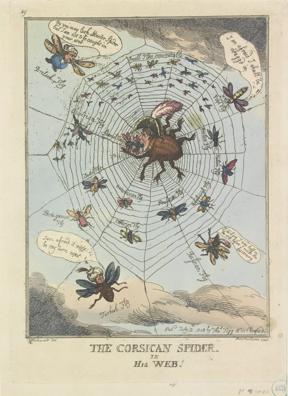 العنكبوت الكورسيكي في شبكته ، 1808 العنكبوت الكورسيكي في شبكته! (العنوان على الكائن) بواسطة توماس رولاندسون