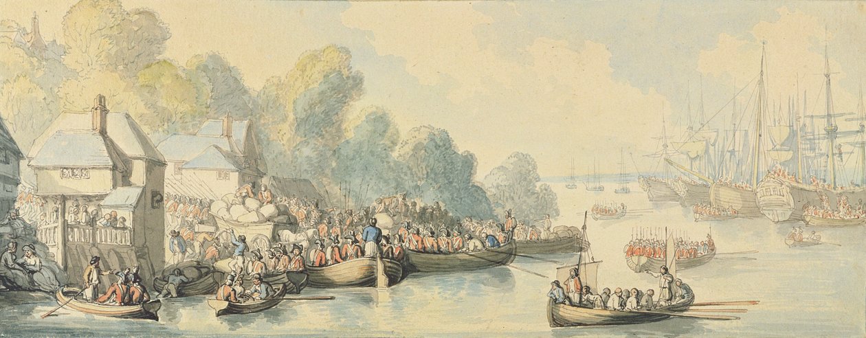 انطلق في ساوثامبتون في 20 يونيو بعد عمل اللورد هاو - الإصدار B ، c.1794 (مرحاض بالقلم والحبر فوق الجرافيت على ورق منسوج) بواسطة توماس رولاندسون