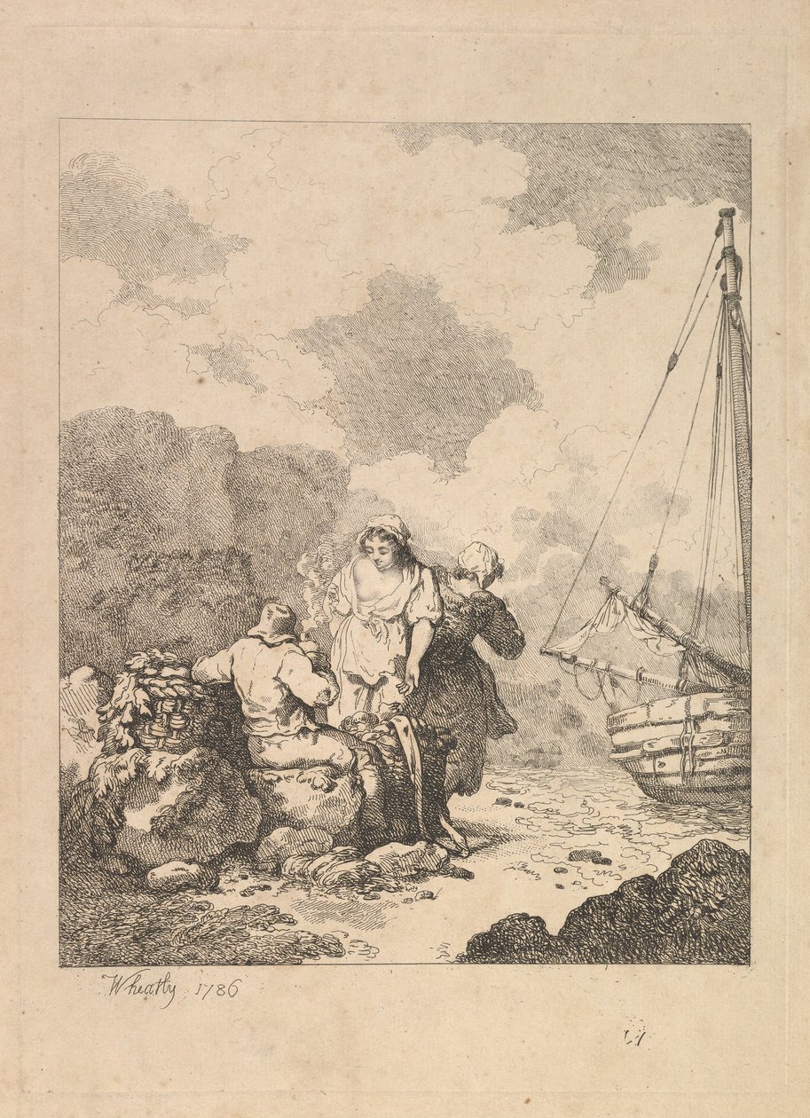 صيادون على الشاطئ - مشهد ساحلي مع رجل يجلس على الصخور ويدخن أنبوبًا ، نيكس ... ، 1786. بواسطة توماس رولاندسون