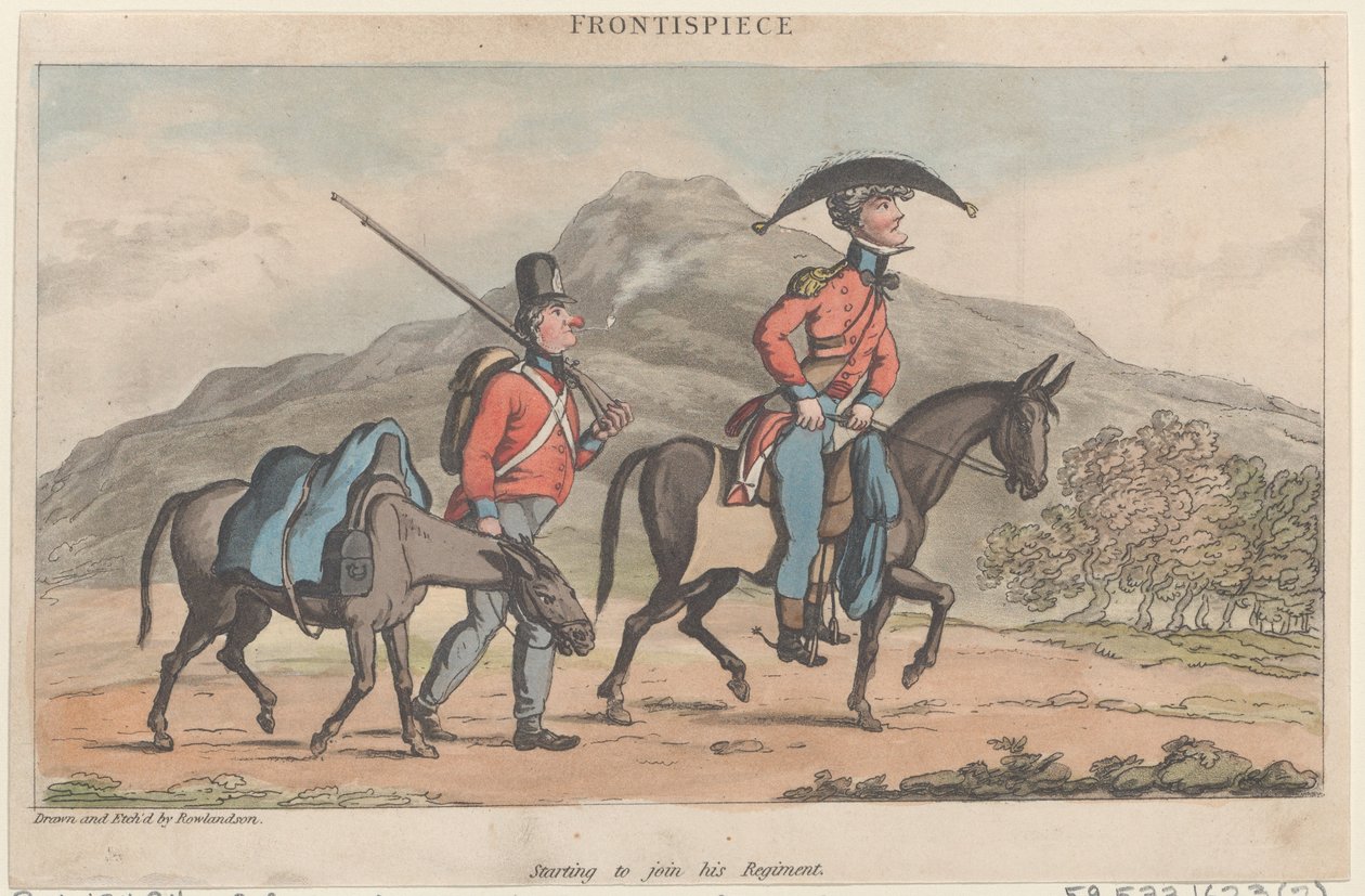 الواجهة الأمامية: بدء الانضمام إلى كتيبته ، من The Military Adventures of Johnny Newco ... ، 1815. بواسطة توماس رولاندسون