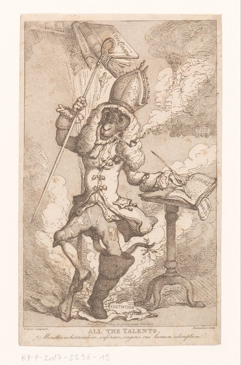 Frontispiece voor 'All the Talents' van 'Polypus' (ES Barrett) ، 1807 جميع المواهب (العنوان على الكائن) بواسطة توماس رولاندسون