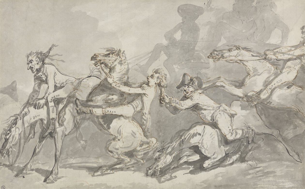 اصطدام الفرسان ، 1785-90 (قلم وحبر مع غسيل بني على ورق) بواسطة توماس رولاندسون