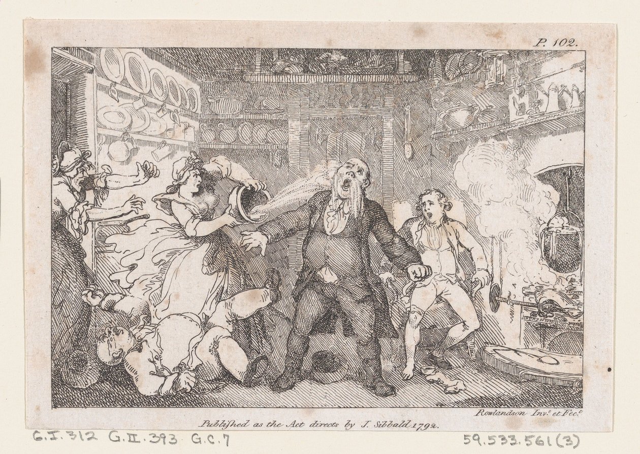 المضيفة تطلق عمومًا من الدم في وجه بارسون أندروز ، من مغامرات ... ، 1792. بواسطة توماس رولاندسون