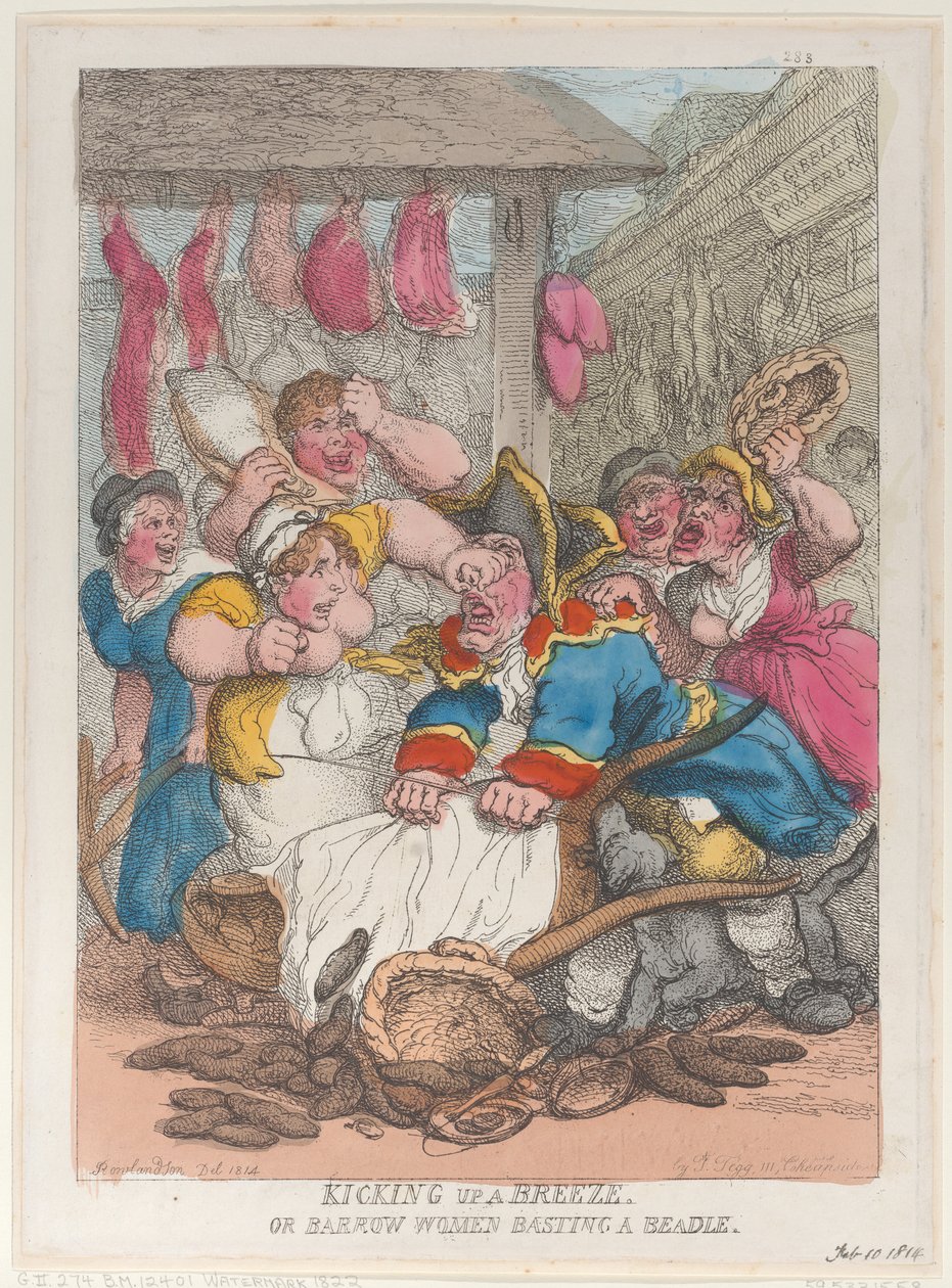 Kicking Up a Breeze أو Barrow Women Basting a Beadle ، ١٠ فبراير ١٨١٤. ، ١٠ فبراير ١٨١٤. بواسطة توماس رولاندسون