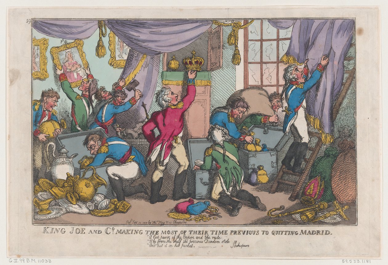 استغل الملك جو وشركاه معظم وقتهم قبل الانسحاب من مدريد ، ... ، 25 سبتمبر ، 1808. بواسطة توماس رولاندسون